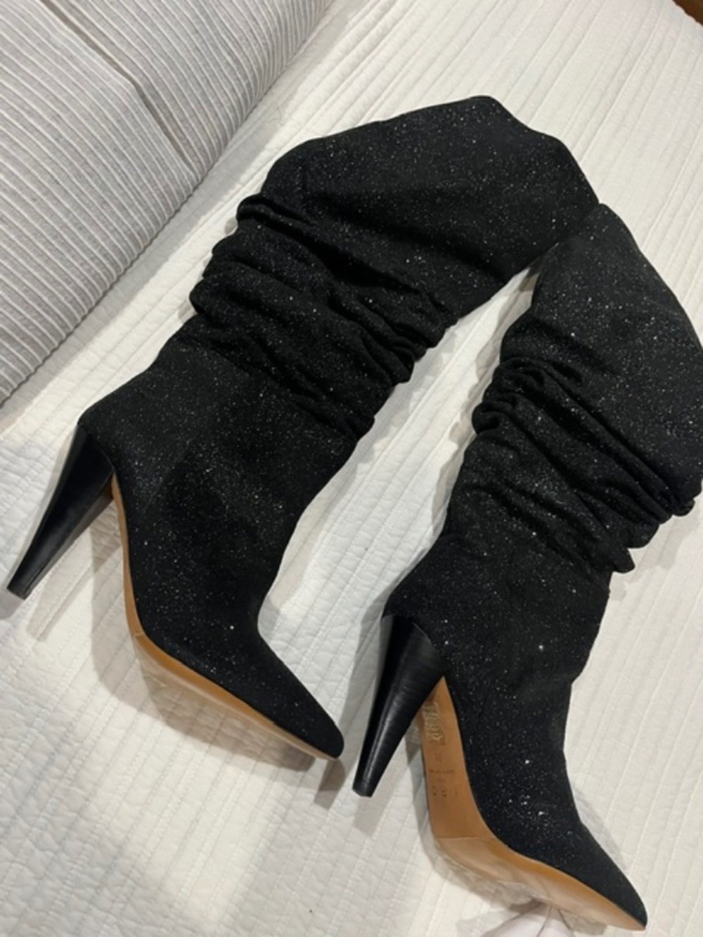 Women’s IRO PARIS Black Shimmer Slouch High Heel Boots